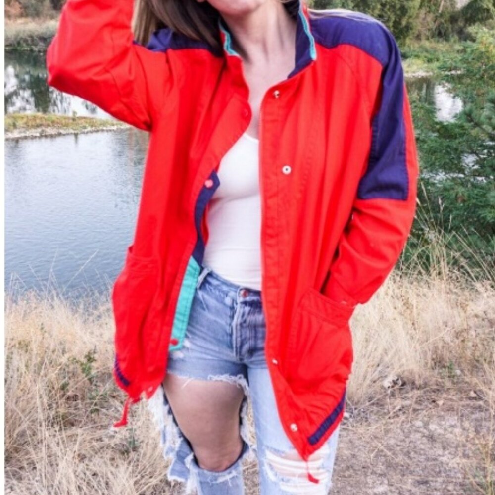 Vintage 80s Red Oversized Jacket by Current Seen | Size M | Retro Fall Coat